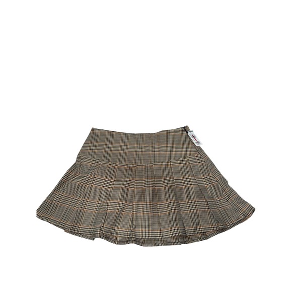 RSQ Plaid Pleated Mini Skirt Brown Tan Black Orange Girls Womens Size Medium - Picture 2 of 8